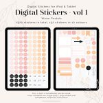 digital label stickers in cute pastel shades of pink and orange for digital planners, for goodnotes and notability