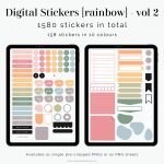 digital label stickers in fun colourful rainbow colours - 1580 stickers - for goodnotes