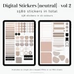 digital label stickers in neutral shades of beige and grey - 1580 stickers - for goodnotes