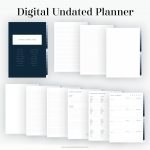 digital undated planner in portrait orientation with 16 tabs and 340 hyperlinks and 20 page templates