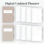 digital undated planner in portrait orientation with 16 tabs and 340 hyperlinks and 20 page templates