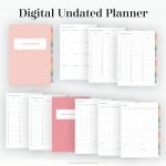 digital undated planner in portrait orientation with 16 tabs and 340 hyperlinks and 20 page templates