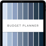 digital budget finance planner for goodnotes and notability apps with 16 tabs, 300+ hyperlinks and multiple templates in shades of blue