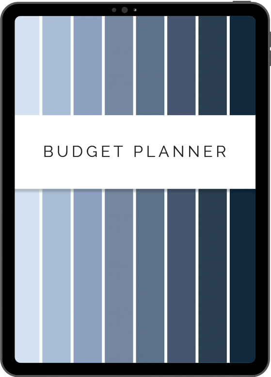digital budget finance planner for goodnotes and notability apps with 16 tabs, 300+ hyperlinks and multiple templates in shades of blue