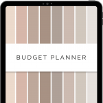 digital budget finance planner for goodnotes and notability apps with 16 tabs, 300+ hyperlinks and multiple templates in shades of beige and grey