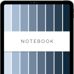 digital notebook in shades of blue for goodnotes, 20 paper types and 8 tabs