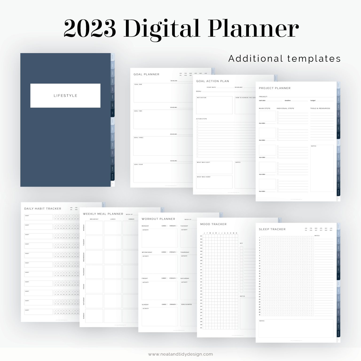 Digital 2023 Daily Weekly Monthly Planner Neat And Tidy Design