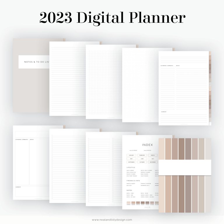 Digital 2023 Daily, Weekly, Monthly Planner - Neat and Tidy Design