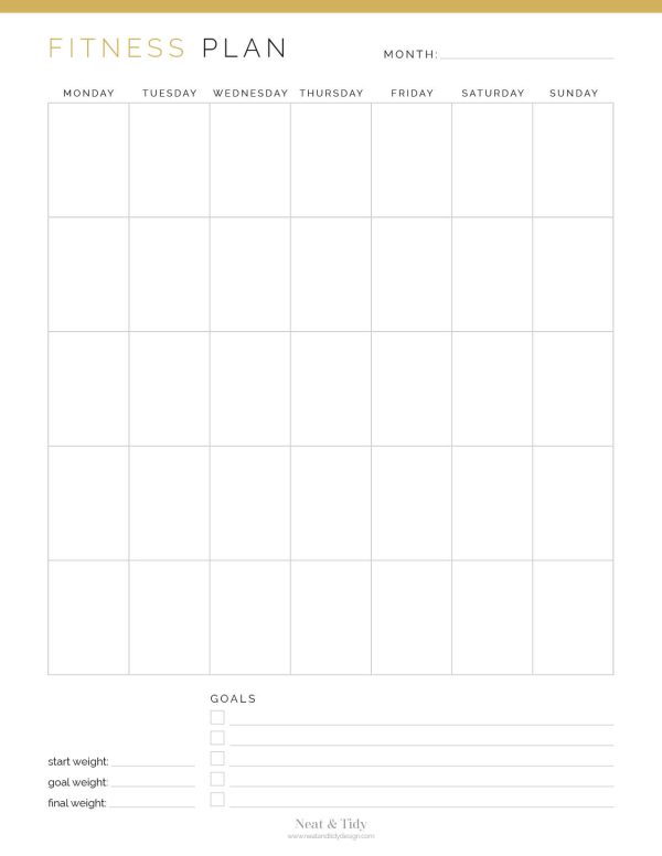 printable and fillable pdf monthly fitness planner in three colours