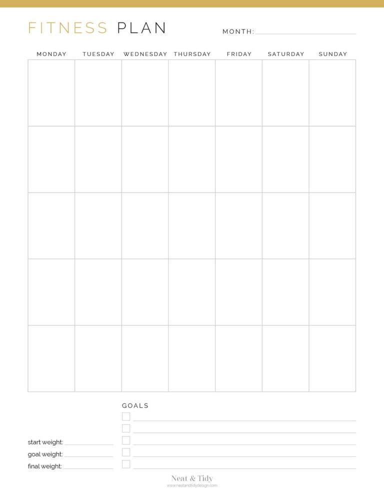Monthly Fitness Plan - Neat and Tidy Design