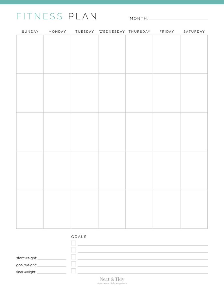 Monthly Fitness Plan - Neat and Tidy Design