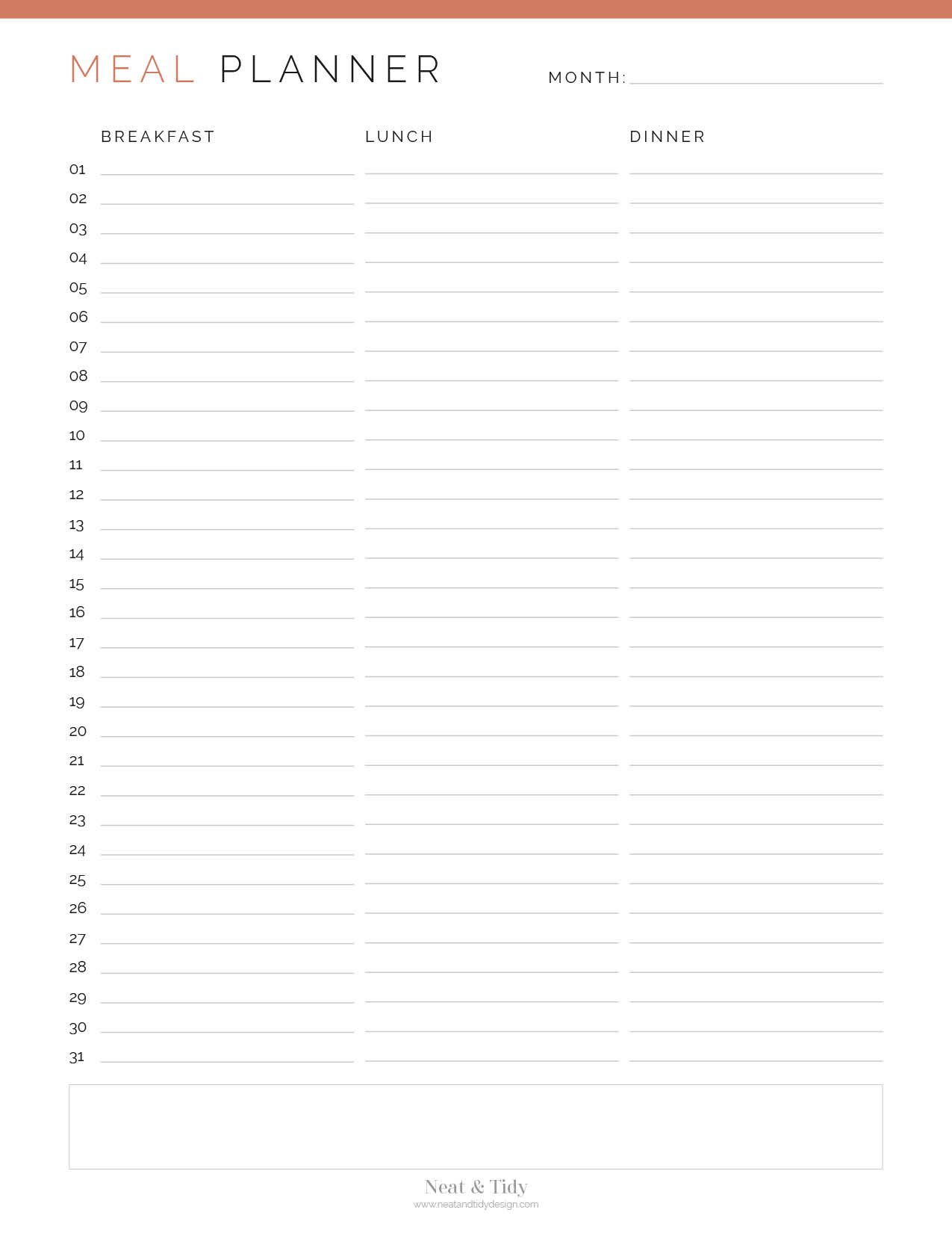 Monthly Meal Planner - Neat and Tidy Design