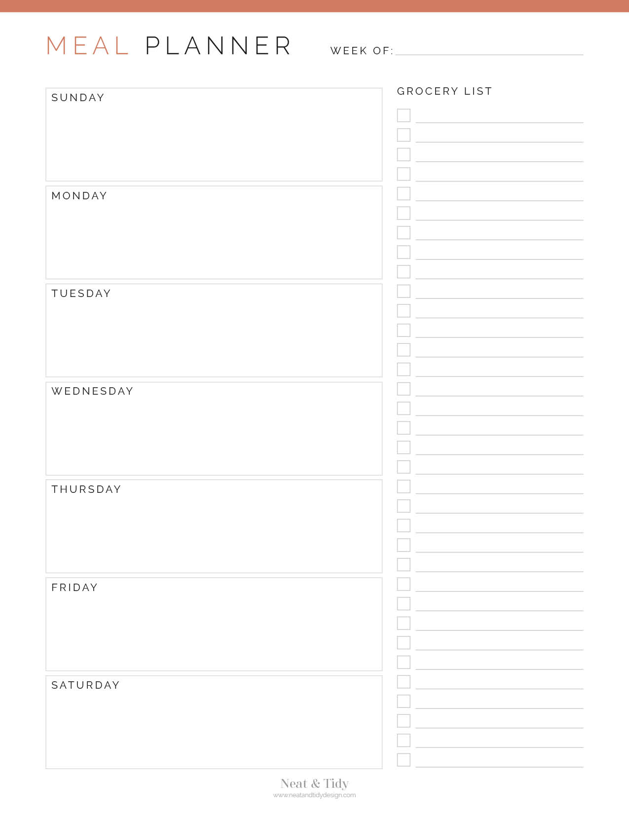 Weekly Meal Planner v2 - Neat and Tidy Design