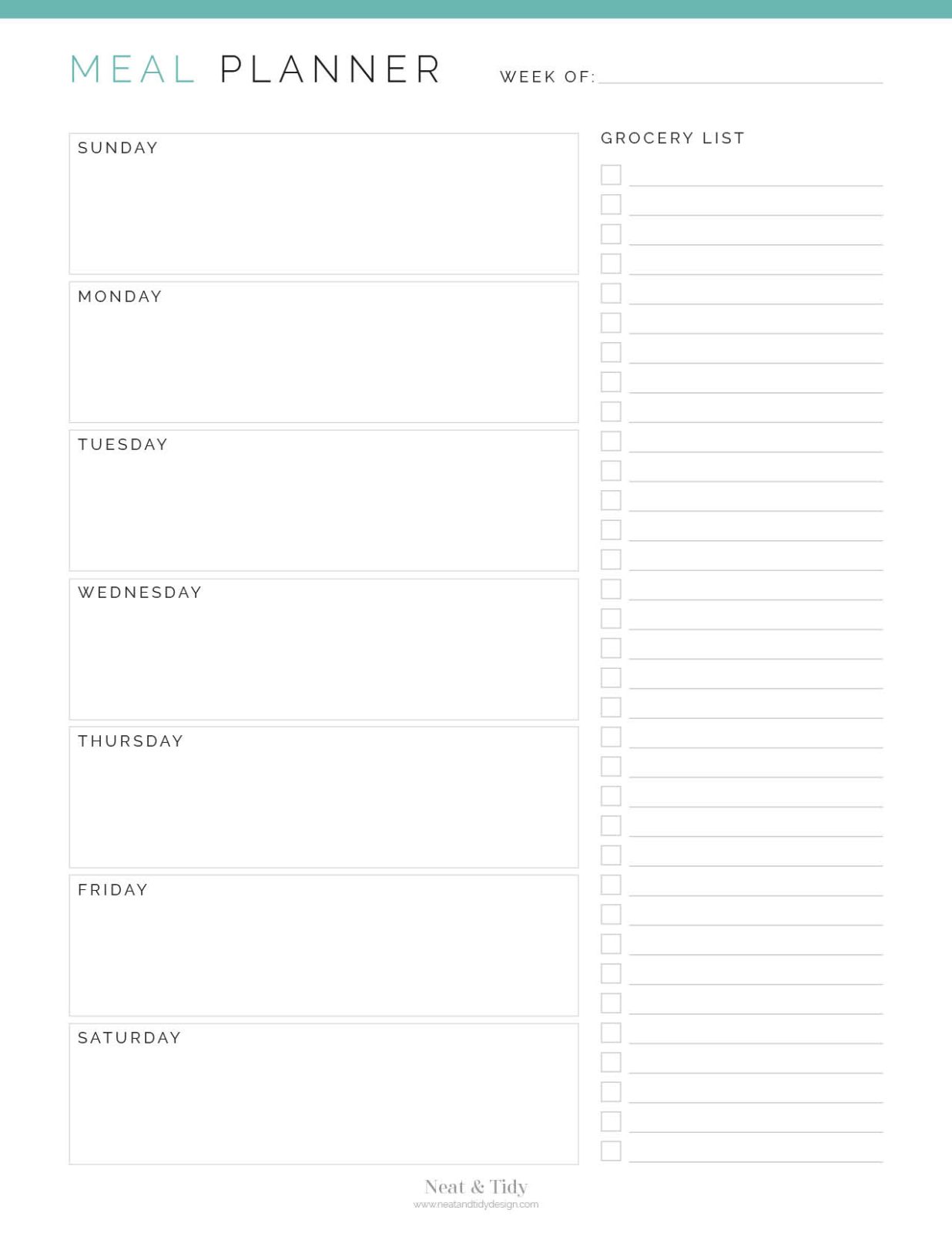 Weekly Meal Planner v2 - Neat and Tidy Design