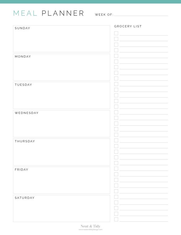 printable weekly meal planner with grocery list