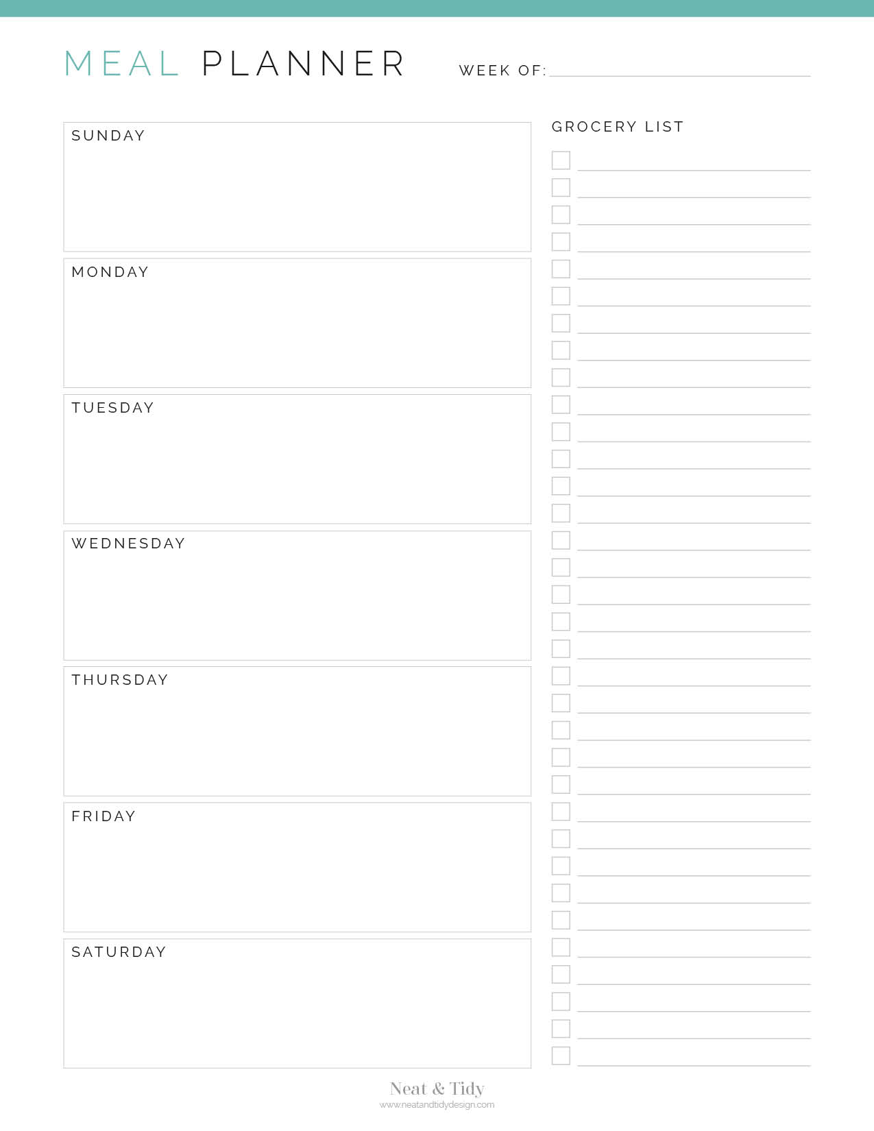 Weekly Meal Planner v2 - Neat and Tidy Design