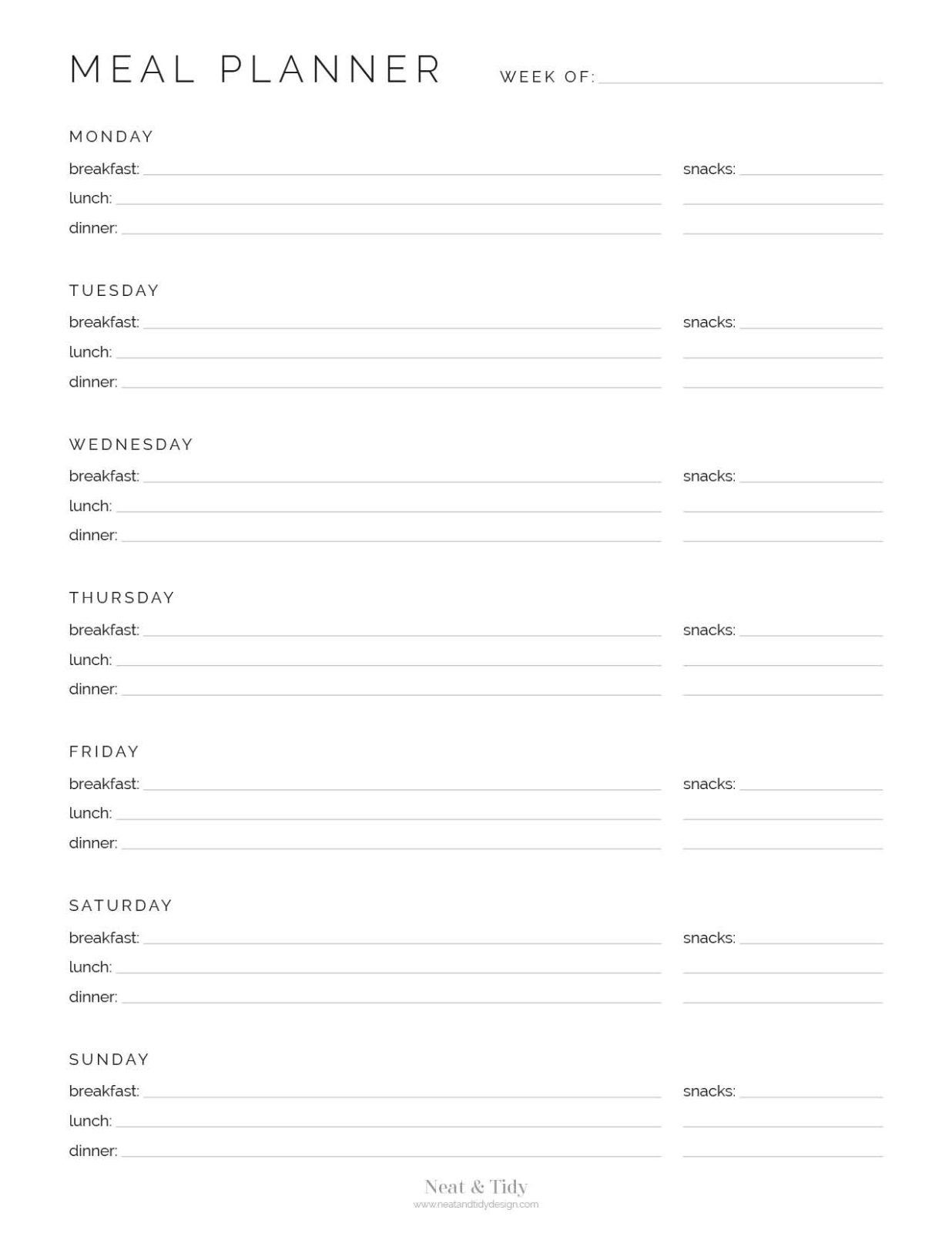 Weekly Meal Planner v3 - Neat and Tidy Design