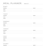 printable weekly meal plan with monday or sunday start to the week