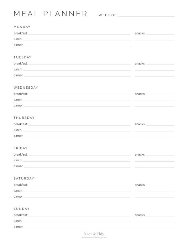 Weekly Meal Planner v3 - Neat and Tidy Design