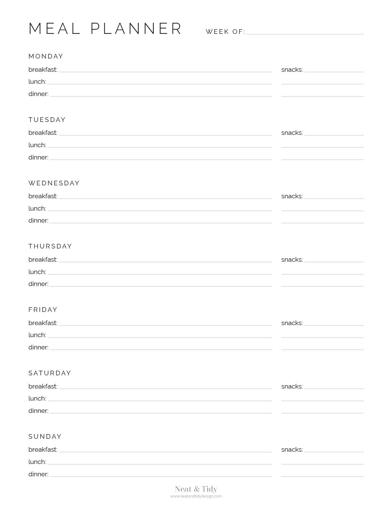 Weekly Meal Planner v3 - Neat and Tidy Design