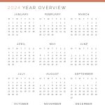 printable yearly overview pdf for 2024 with sunday or monday start to the week