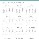 printable yearly overview pdf for 2024 with sunday or monday start to the week