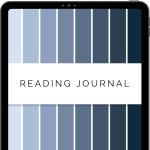 digital reading journal for goodnotes and notability with space for 240 books in shades of blue