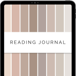 digital reading journal for goodnotes and notability with space for 240 books in neutral shades of beige and grey