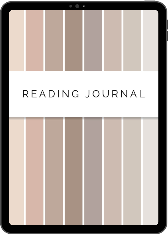 digital reading journal for goodnotes and notability with space for 240 books in neutral shades of beige and grey