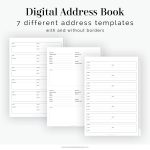 digital address book for goodnotes, notability apps, in multiple colour options