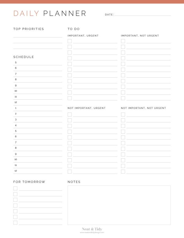 printable pdf daily planner with quadrant to do list