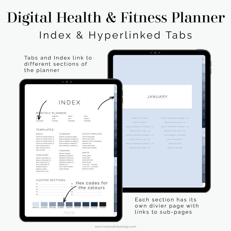 Digital Health & Fitness Planner - Neat and Tidy Design
