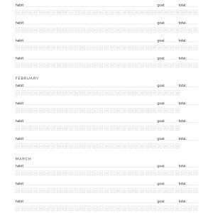printable monthly habit tracker for tracking 4 habits per month for a year