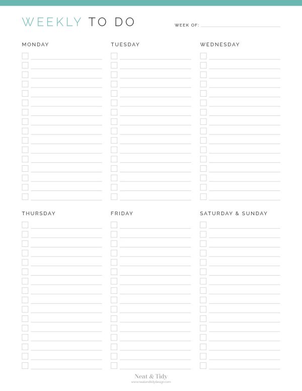printable weekly to do list in two layouts for adobe reader, printable and fillable pdf