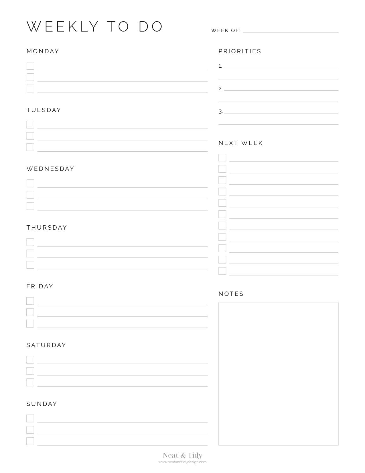 Weekly To Do List v3 - Neat and Tidy Design