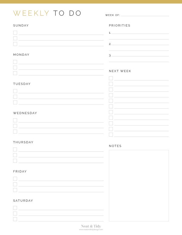 printable weekly to do list with monday or sunday start to the week