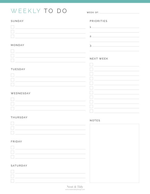 Weekly To Do List v3 - Neat and Tidy Design