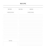 printable full page recipe card, fillable pdf, lined