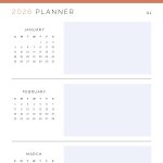 printable quarterly overview planner for 2026, with sunday or monday start to the week in three colours