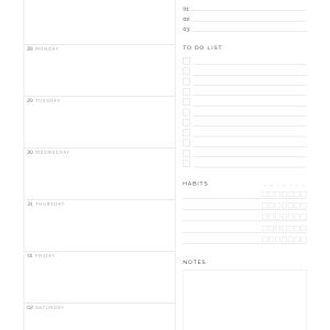 dated printable pdf weekly planner agenda for 2026, comes in three colours