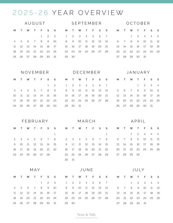 printable pdf academic year overview for 2025-2026