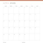 dated printable pdf calendar for 2026, comes in three colours