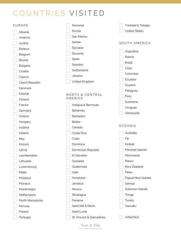 countries visited checklist printable pdf