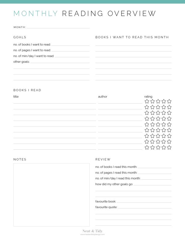 fillable and printable pdf monthly reading overview tracker