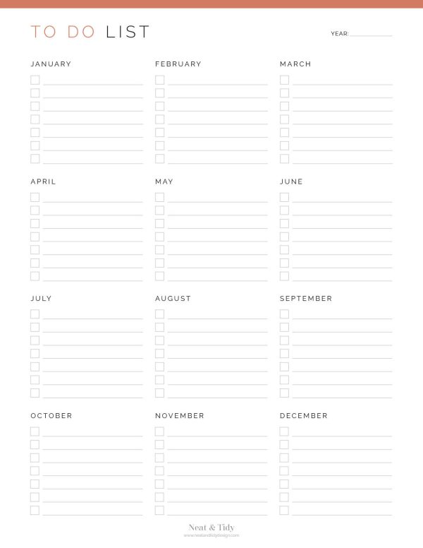 printable Annual To Do List pdf in three colours