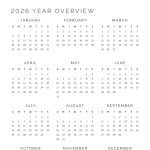 printable dated year overview planner page for 2026