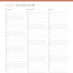 printable pdf dated list view calendar overview of 2026, two versions in three colours
