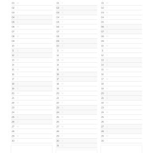 printable pdf dated list view calendar overview of 2026, two versions in three colours