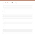 printable pdf dated list view calendar overview of 2026, two versions in three colours
